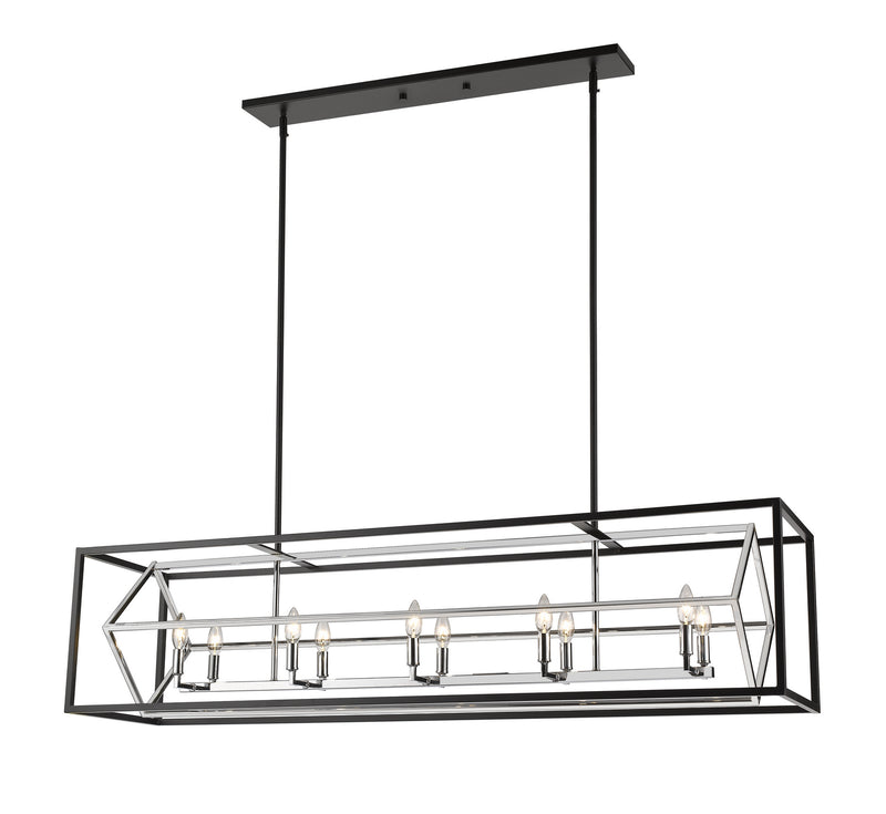 Z-Lite 457-10L-CH-MB Ten Light Linear Chandelier, Chrome + Matte Black
