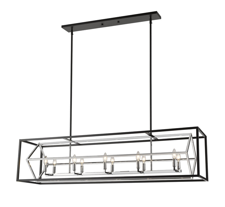 Z-Lite 457-10L-CH-MB Ten Light Linear Chandelier, Chrome + Matte Black
