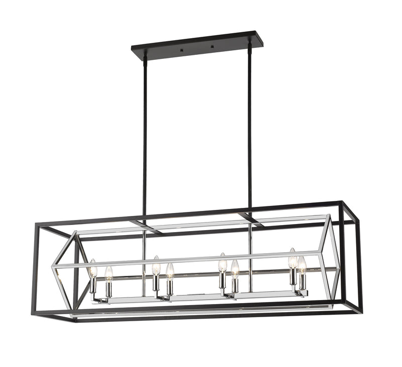 Z-Lite 457-8L-CH-MB Eight Light Linear Chandelier, Chrome + Matte Black