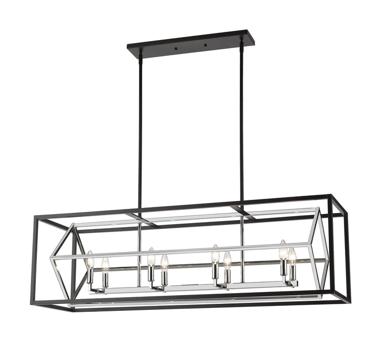 Z-Lite 457-8L-CH-MB Eight Light Linear Chandelier, Chrome + Matte Black