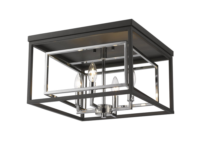 Z-Lite 457F-CH-MB Four Light Flush Mount, Chrome + Matte Black