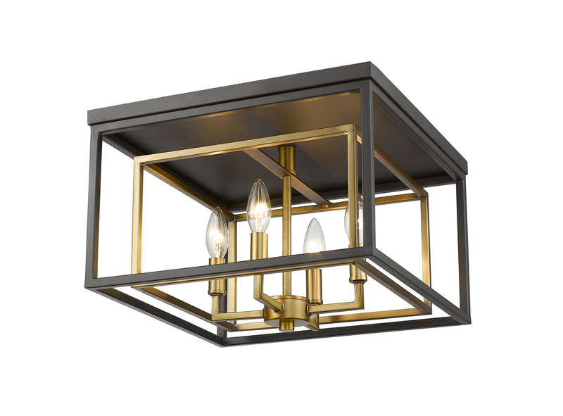 Z-Lite 457F-OBR-BRZ Four Light Flush Mount, Olde Brass + Bronze