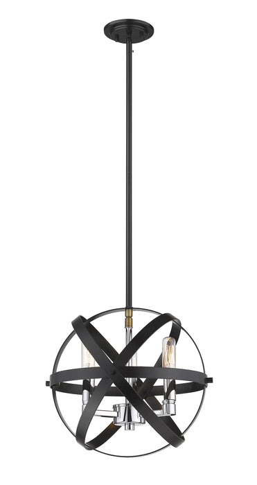 Z-Lite 463-12HBK-CH Three Light Pendant, Hammered Black + Chrome