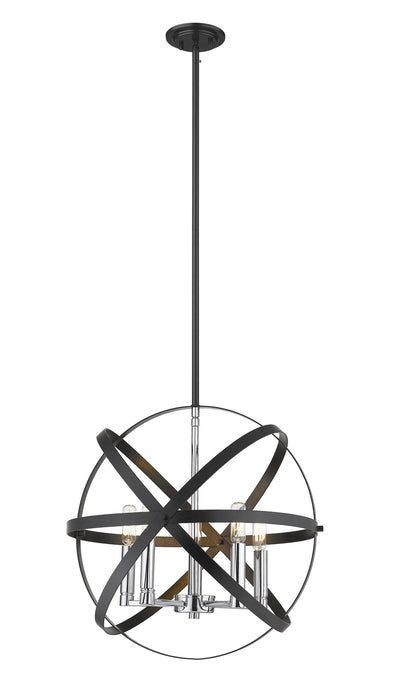 Z-Lite 463-18HBK-CH Five Light Pendant, Hammered Black + Chrome