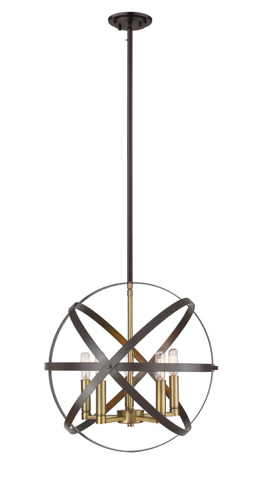 Z-Lite 463-18HBRZ-OBR Five Light Pendant, Hammered Bronze + Olde Brass