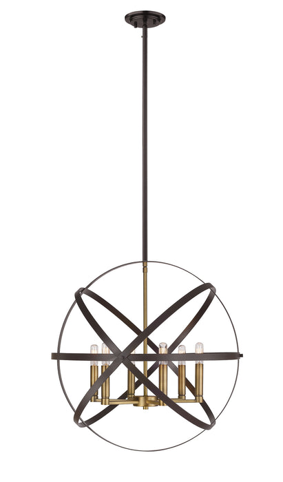 Z-Lite 463-24HBRZ-OBR Six Light Chandelier, Hammered Bronze + Olde Brass