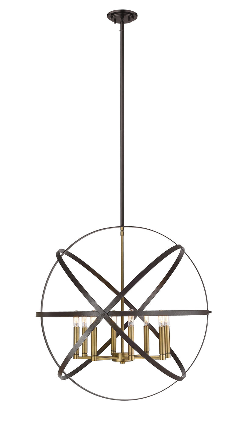 Z-Lite 463-30HBRZ-OBR Eight Light Chandelier, Hammered Bronze + Olde Brass