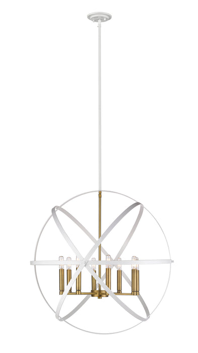 Z-Lite 463-30HWH-OBR Eight Light Chandelier, Hammered White + Olde Brass