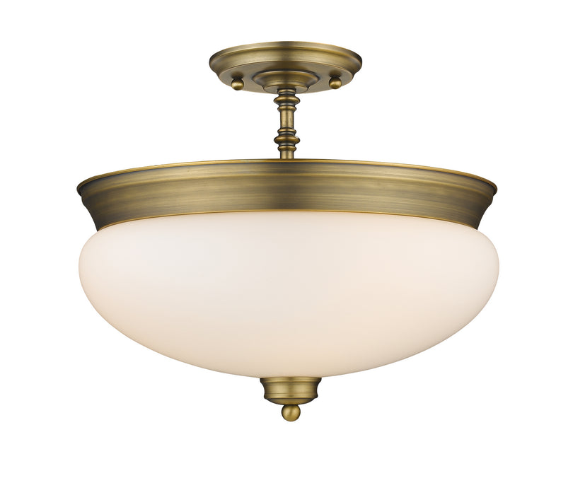 Z-Lite 721SF-HBR Three Light Semi Flush Mount, Heritage Brass