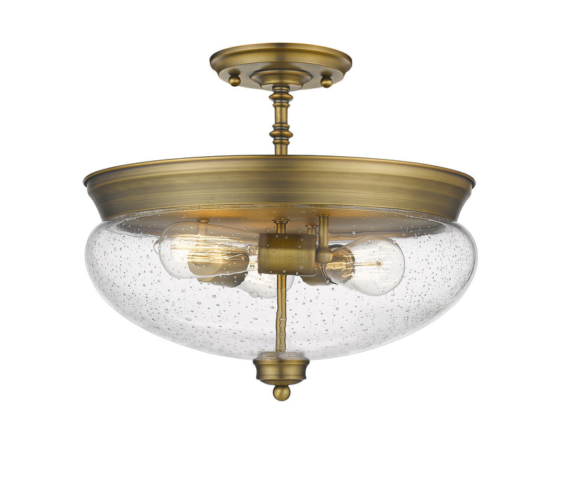 Z-Lite 722SF-HBR Three Light Semi Flush Mount, Heritage Brass