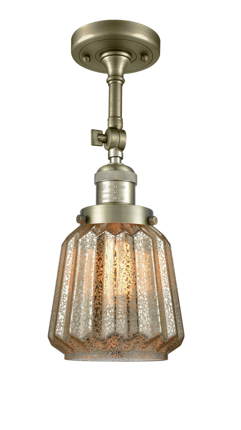 Innovations 201F-AB-G146 One Light Semi-Flush Mount, Antique Brass