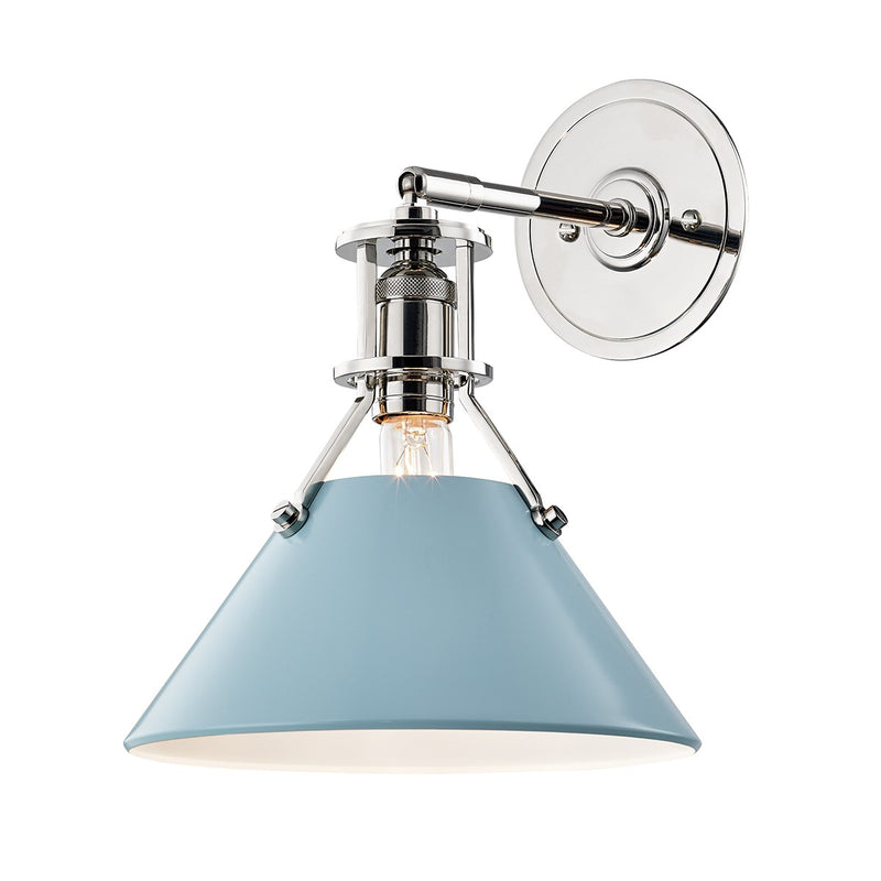Hudson Valley MDS350-PN/BB One Light Wall Sconce, Polished Nickel/Blue Bird