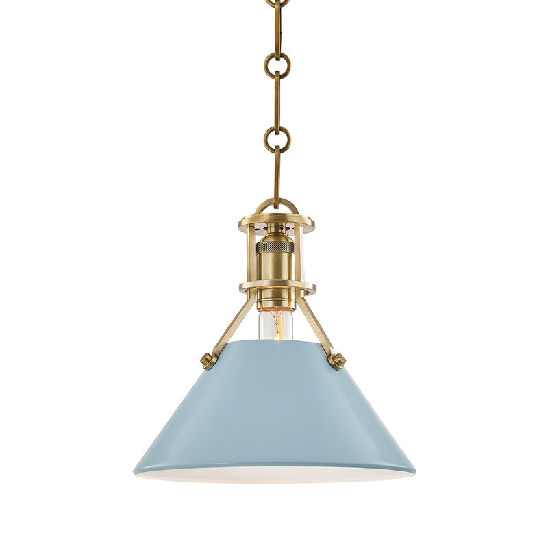 Hudson Valley MDS351-AGB/BB One Light Pendant, Aged Brass/Blue Bird