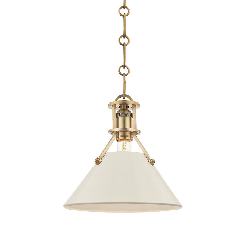 Hudson Valley MDS351-AGB/OW One Light Pendant, Aged Brass/Off White