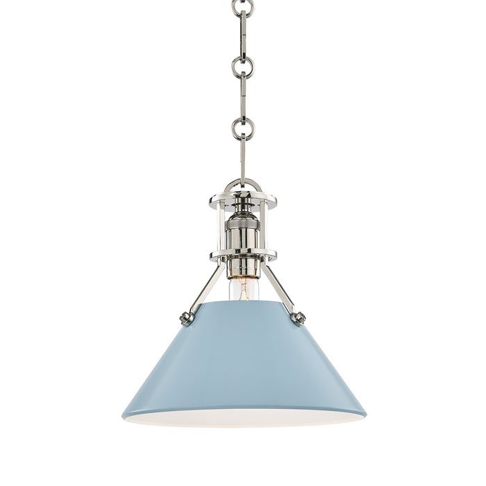 Hudson Valley MDS351-PN/BB One Light Pendant, Polished Nickel/Blue Bird