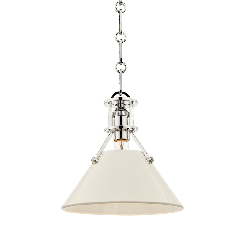Hudson Valley MDS351-PN/OW One Light Pendant, Polished Nickel/Off White