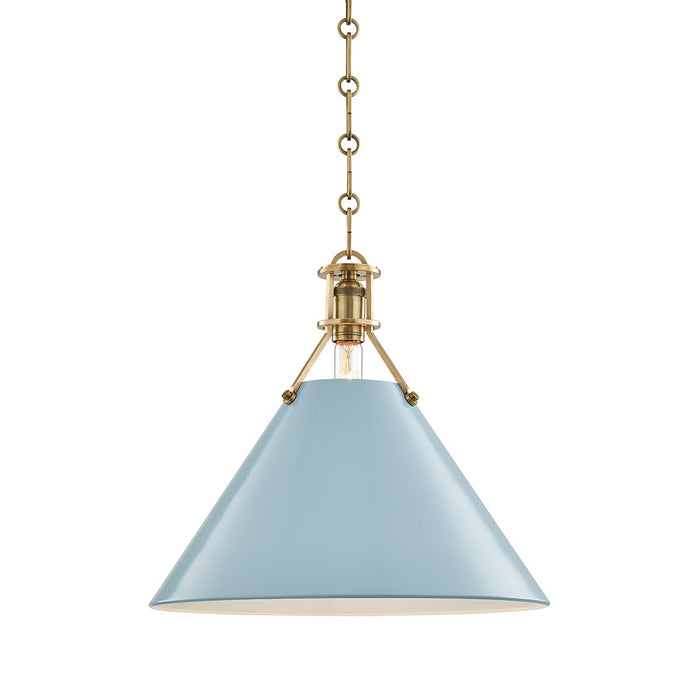 Hudson Valley MDS352-AGB/BB One Light Pendant, Aged Brass/Blue Bird