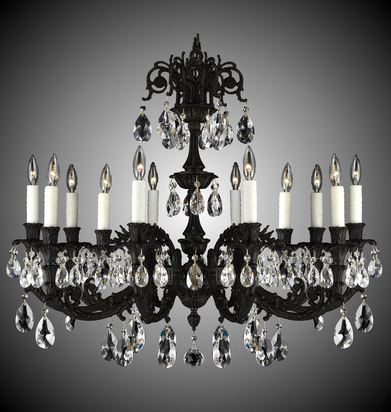 American Brass & Crystal CH2005-O-05S-PI 12 Light Chandelier, Old Bronze Satin