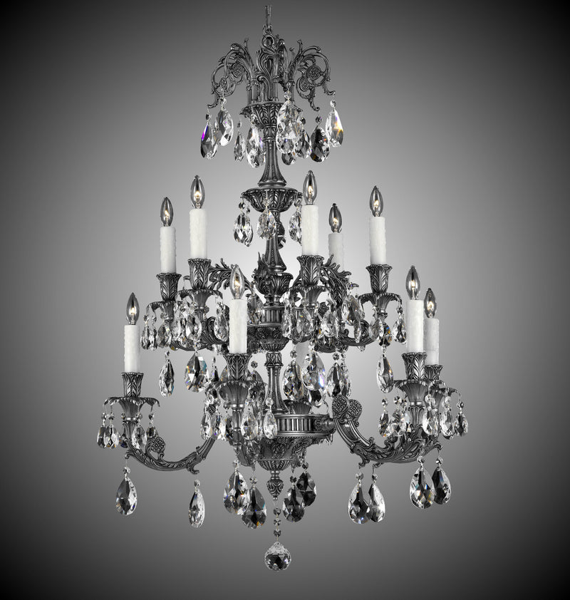 American Brass & Crystal CH2006-O-10G-PI Ten Light Chandelier, Antique Silver