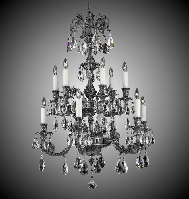 American Brass & Crystal CH2006-O-10G-PI Ten Light Chandelier, Antique Silver