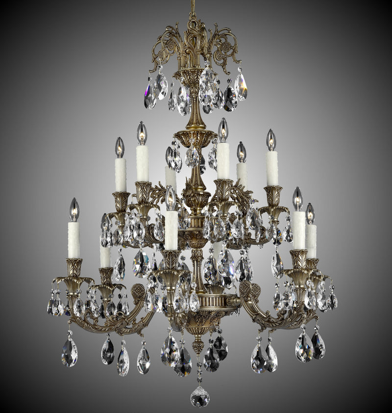 American Brass & Crystal CH2007-O-03G-PI 12 Light Chandelier, French Gold Glossy