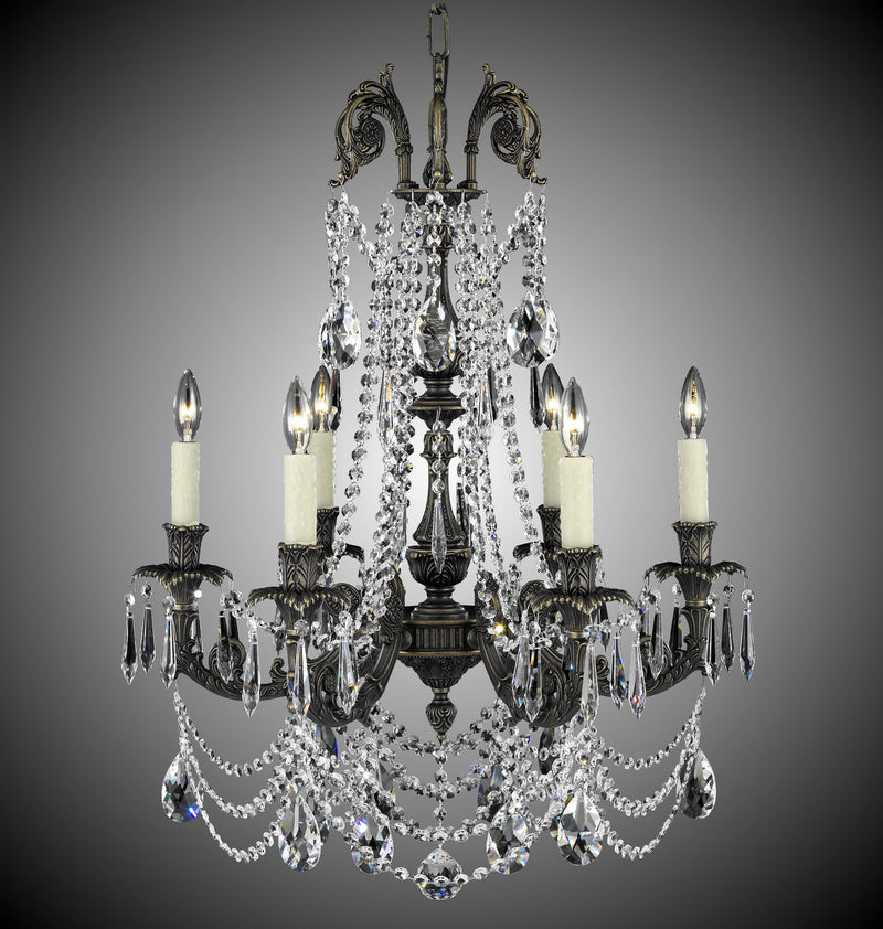 American Brass & Crystal CH2052-O-21S-PI Six Light Chandelier, Palace Bronze