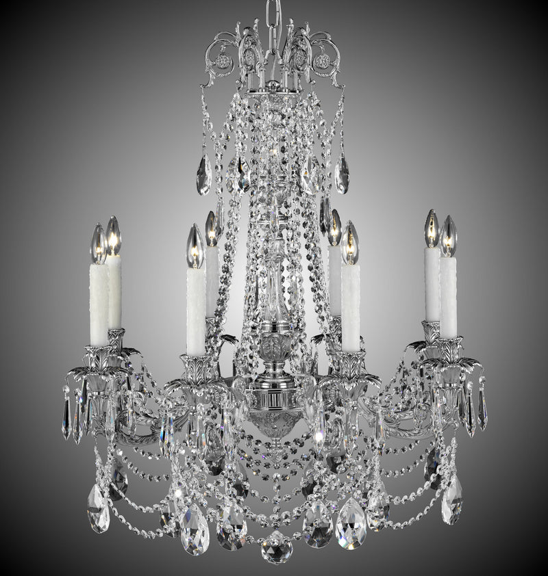 American Brass & Crystal CH2053-O-08G-PI Eight Light Chandelier, Silver