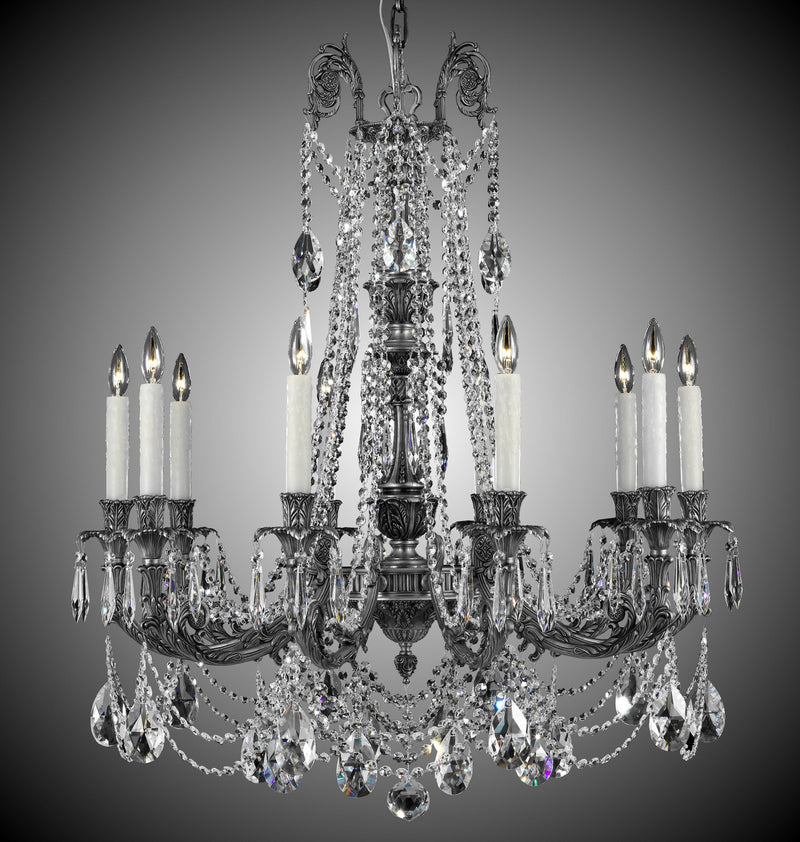 American Brass & Crystal CH2054-O-10G-PI Ten Light Chandelier, Antique Silver