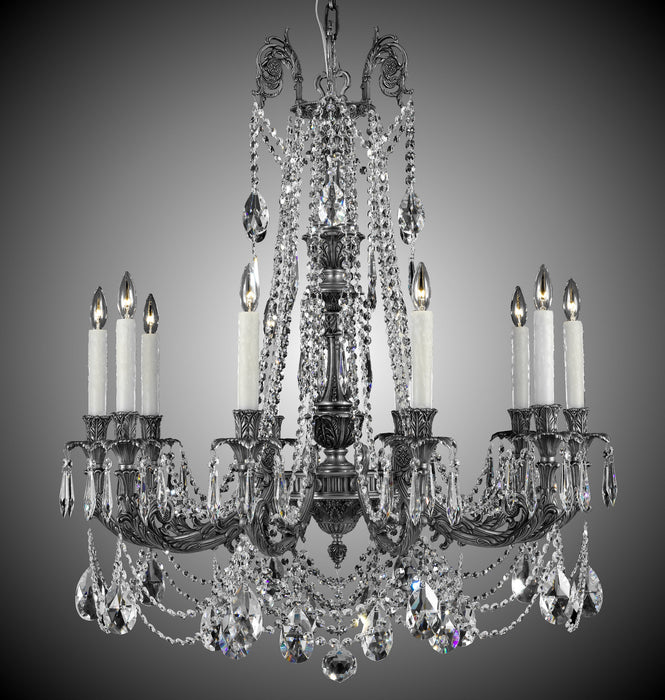 American Brass & Crystal CH2054-O-10G-PI Ten Light Chandelier, Antique Silver