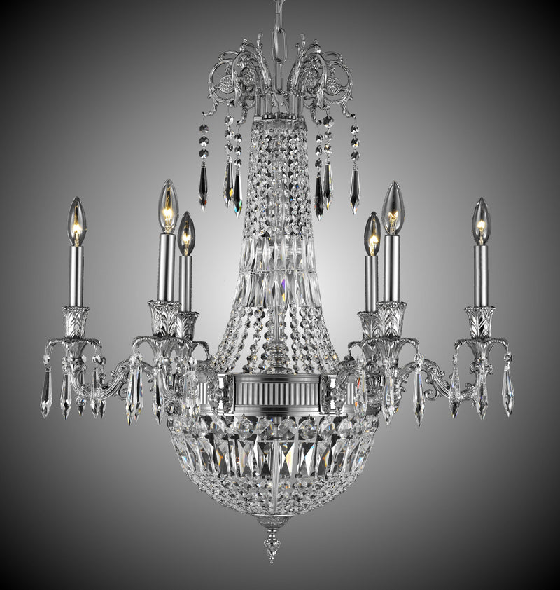 American Brass & Crystal CH2141-P-07G-08G-ST Nine Light Chandelier, Satin Nickel w/ Silver Accents