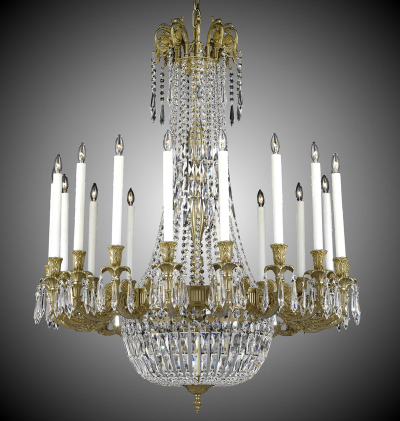American Brass & Crystal CH2343-P-16G-PI 18 Light Chandelier, True Brass