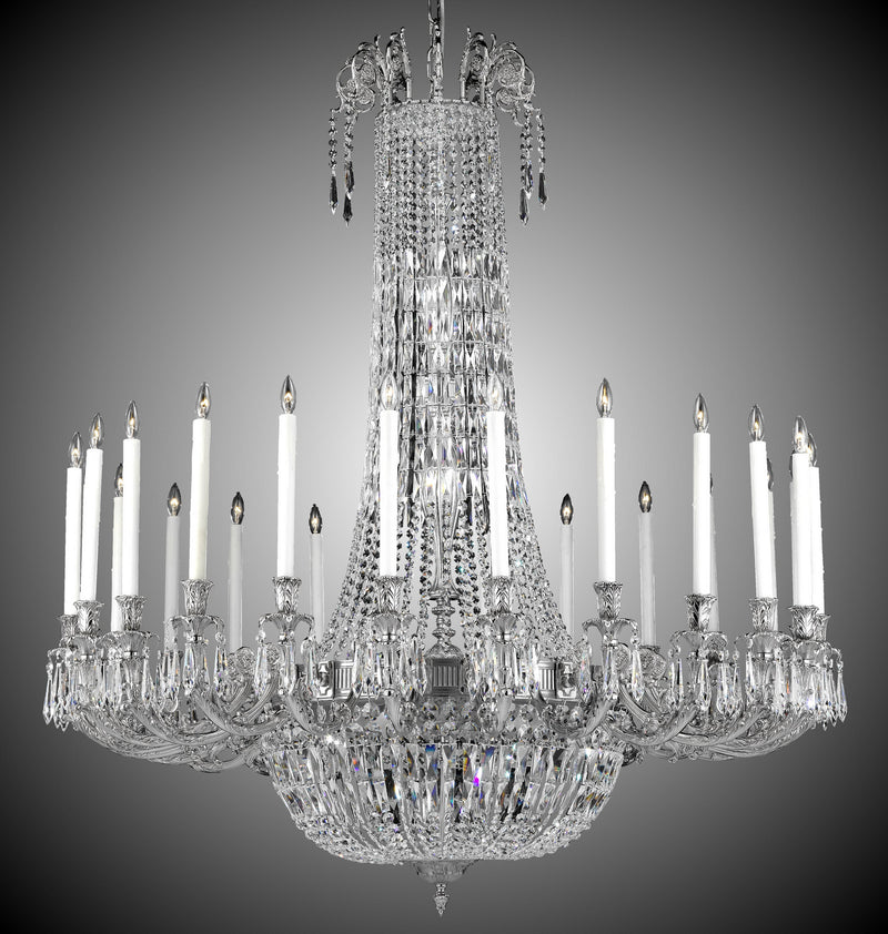 American Brass & Crystal CH2344-P-07G-08G-PI 24 Light Chandelier, Satin Nickel w/ Silver Accents
