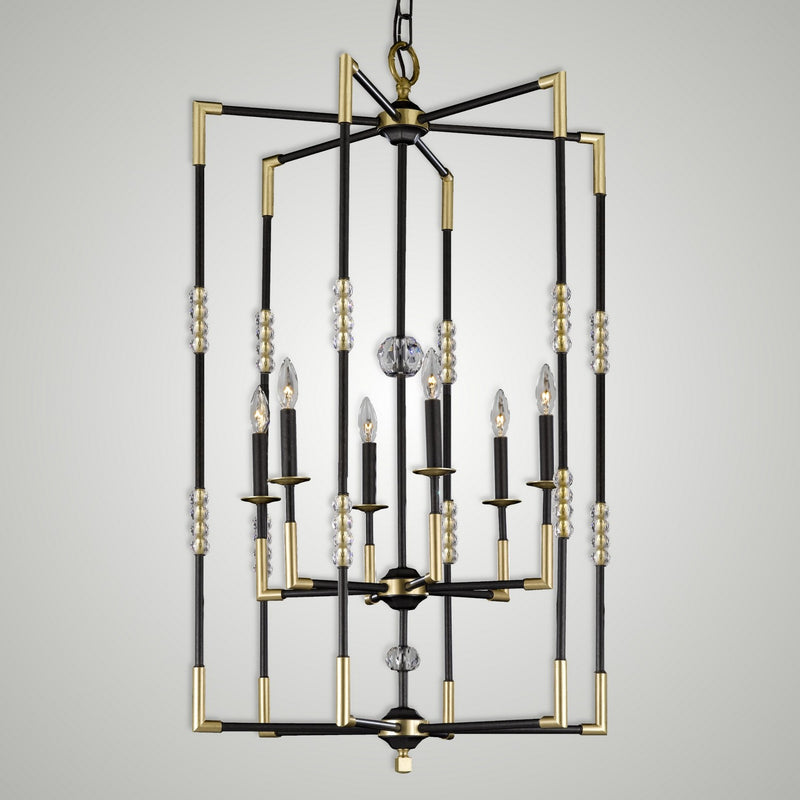 American Brass & Crystal CH3504-35S-36G-ST Six Light Chandelier, Old Bronze (Black) with Old Brass