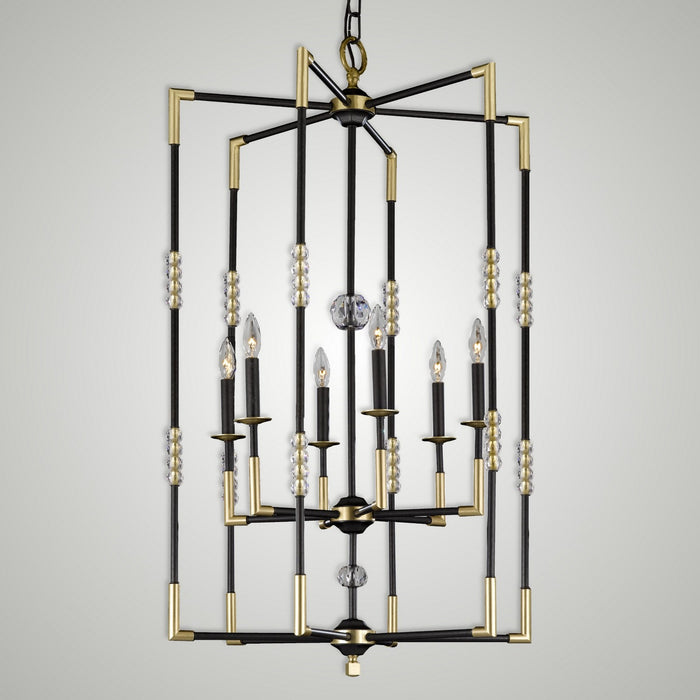 American Brass & Crystal CH3504-35S-36G-ST Six Light Chandelier, Old Bronze (Black) with Old Brass