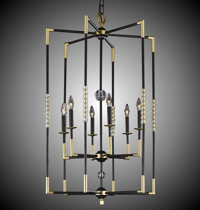 American Brass & Crystal CH3504-35S-36G-ST Six Light Chandelier, Old Bronze (Black) with Old Brass