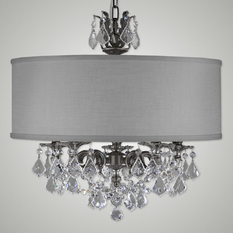 American Brass & Crystal CH6512-A-10G-PI-GL Five Light Chandelier, Antique Silver