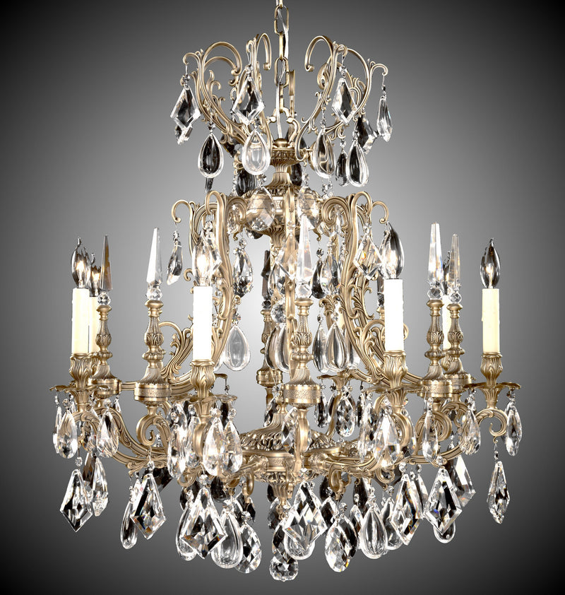 American Brass & Crystal CH7015-B-02G-PI Ten Light Chandelier, Antique Black Glossy