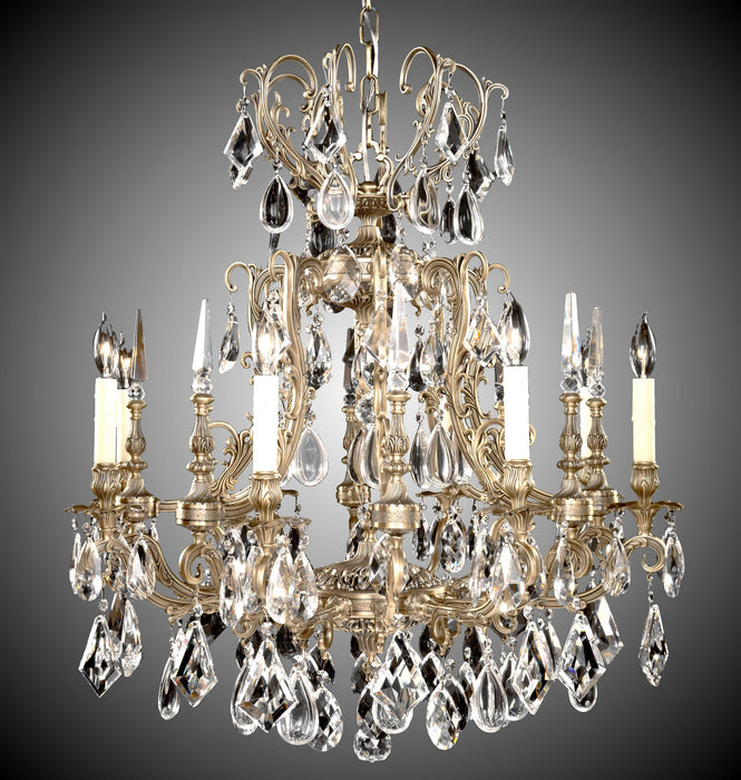 American Brass & Crystal CH7015-B-02G-PI Ten Light Chandelier, Antique Black Glossy