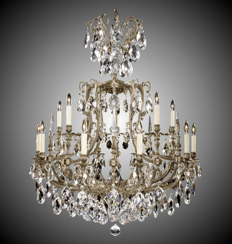 American Brass & Crystal CH7028-O-02G-PI 15 Light Chandelier, Antique Black Glossy