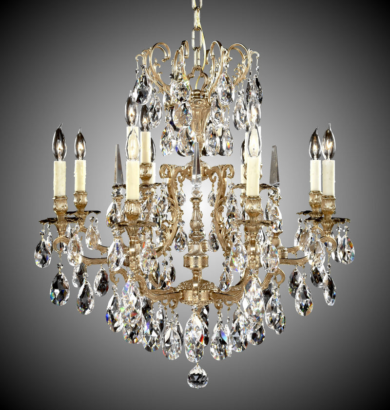 American Brass & Crystal CH7031-O-16G-PI 12 Light Chandelier, True Brass