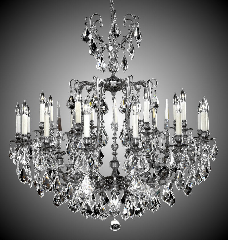 American Brass & Crystal CH7038-A-10G-PI 24 Light Chandelier, Antique Silver