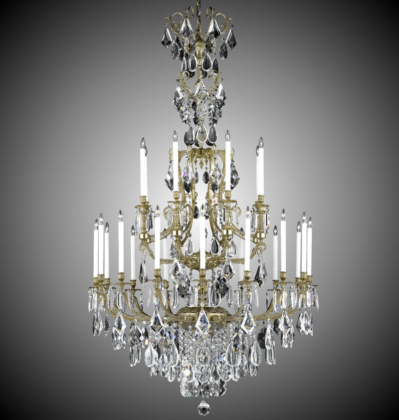 American Brass & Crystal CH7336-B-16G-PI 24 Light Chandelier, True Brass