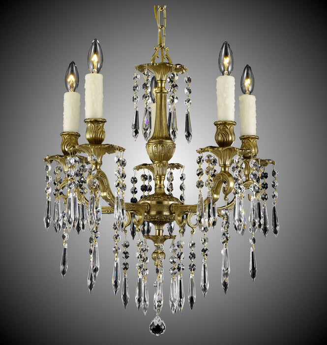 American Brass & Crystal CH7813-U-16G-PI Five Light Chandelier, True Brass