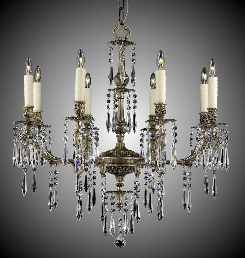 American Brass & Crystal CH7815-U-02G-PI Eight Light Chandelier, Antique Black Glossy