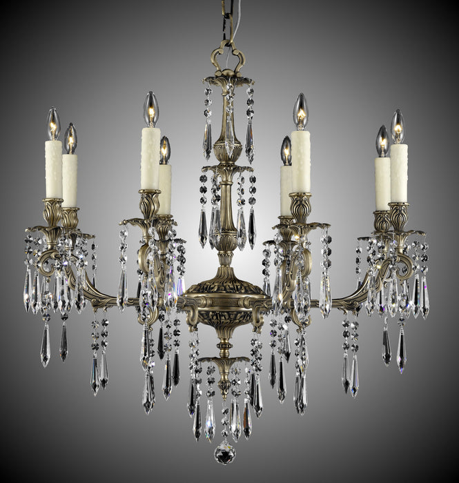 American Brass & Crystal CH7815-U-02G-PI Eight Light Chandelier, Antique Black Glossy