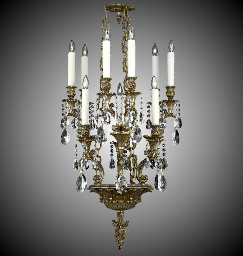 American Brass & Crystal CH9009-O-03G-PI Nine Light Chandelier, French Gold Glossy