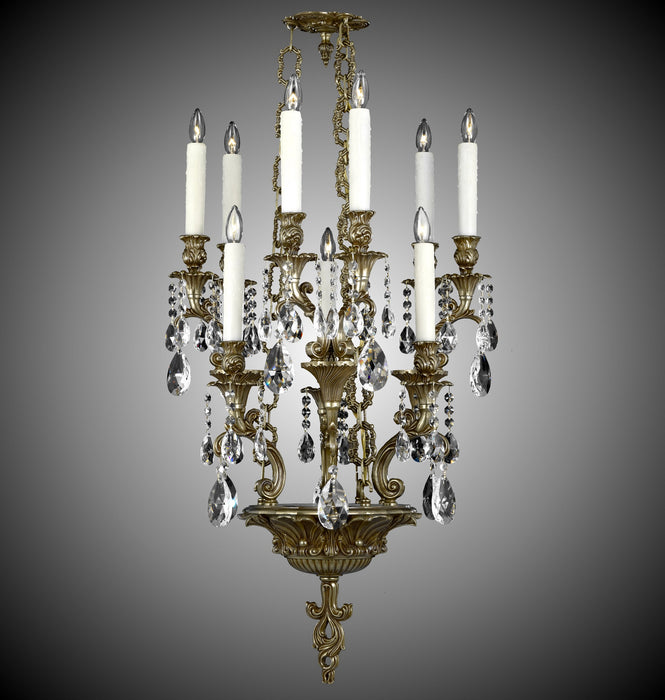 American Brass & Crystal CH9009-O-03G-PI Nine Light Chandelier, French Gold Glossy