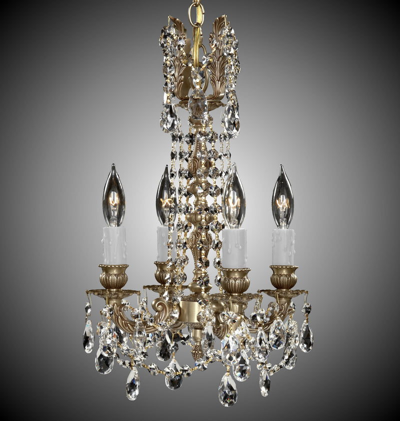 American Brass & Crystal CH9210-O-03G-PI Four Light Chandelier, French Gold Glossy