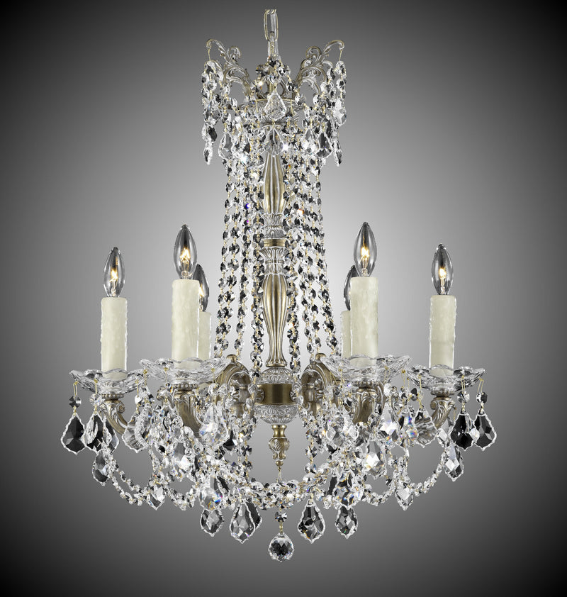 American Brass & Crystal CH9282-A-04G-PI Six Light Chandelier, Antique White Glossy