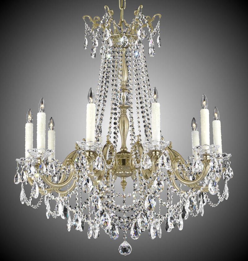 American Brass & Crystal CH9285-O-16G-PI Ten Light Chandelier, True Brass